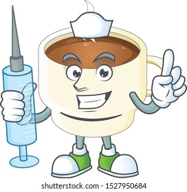 Nurse character cup coffee in cartoon mascot.