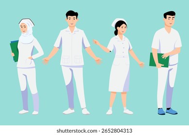 Nurse character set in modern style vector illustration
