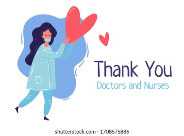 Nurse character with the strong heart vector flat design illustration. International nurses day greeting card. 