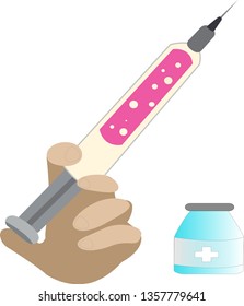 Nurse checks syringes and medicine bottles