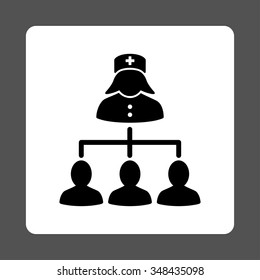 Nurse Clients Connections vector icon. Style is flat rounded square button, black and white colors, gray background.