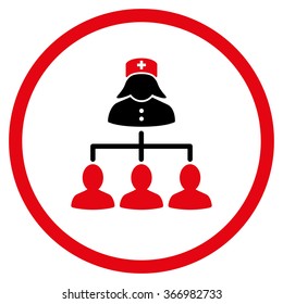 Nurse Clients Connections vector icon. Style is bicolor flat circled symbol, intensive red and black colors, rounded angles, white background.