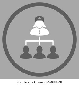 Nurse Clients Connections vector icon. Style is bicolor flat circled symbol, dark gray and white colors, rounded angles, silver background.