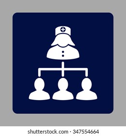 Nurse Clients vector icon. Style is flat rounded square button, white and dark blue colors, silver background.