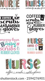 Nurse Coffee Scrubs Rubber Gloves, Sublimation Design, leopard