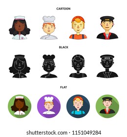 A nurse, a cook , a builder in a helmet, a taxi driver . People of different professions set collection icons in cartoon,black,flat style vector symbol stock illustration web.