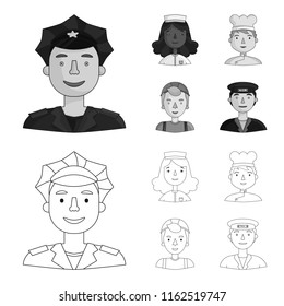 A nurse, cook , builder helmet, taxi driver . People of different professions set collection icons in outline,monochrome style vector symbol stock illustration web.