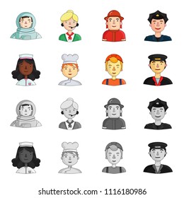 A nurse , a cook , a builder , a taxi driver . People of different professions set collection icons in cartoon,monochrome style vector symbol stock illustration web.