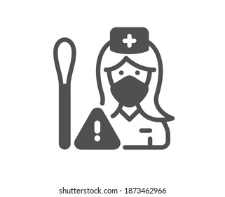 Nurse with Cotton swab icon. Doctor assistant sign. Face protection symbol. Quality design element. Flat style nurse icon. Editable stroke. Vector