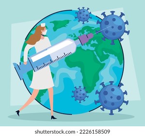nurse with covid19 vaccine character