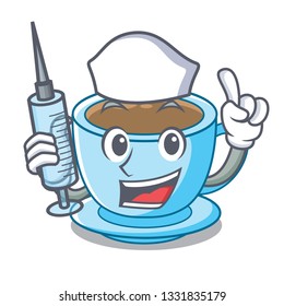 Nurse cup milk tea above cartoon table