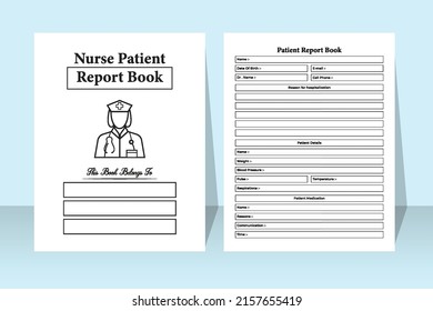 Nurse daily patient report tracker interior. Patient hospital essentials tracker and medication journal interior. Interior of a notebook. Nurse patient report and contact info tracker template.