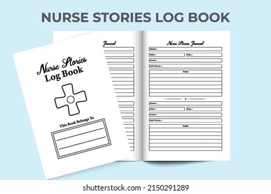 Nurse daily stories logbook interior. Nurse medical information and register tracker notebook template. Interior of a journal. Daily nurse info recorder and stories journal interior.