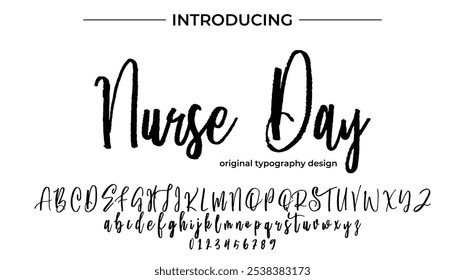 Nurse Day Font Stylish brush painted an uppercase vector letters, alphabet, typeface
