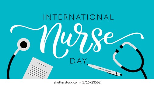 NURSE DAY. International holiday. 12 May. Hand lettering vector illustration. Hand drawn text design for National Nurses Day. Professionals Day. Script word for print greetings card, poster, banner