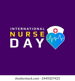 Nurse day vector banner poster design with typography text international nurse day with nursing hat cap and with heart heartbeat line for holiday celebration