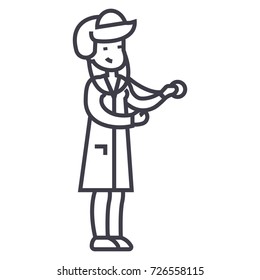nurse diagnost vector line icon, sign, illustration on background, editable strokes