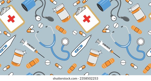 nurse doctor cartoon elements vector seamless background pattern