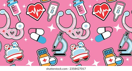 nurse doctor cartoon elemets background pattern