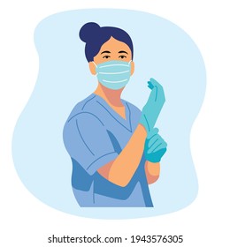 Nurse doctor wearing glove and mask