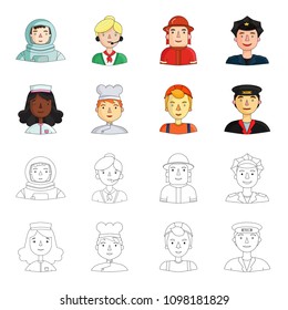 A nurse in a dressing gown, a cook , a builder , a taxi driver. People of different professions set collection icons in cartoon,outline style vector symbol stock illustration web.