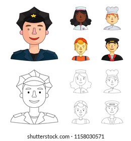 nurse dressing gown, a cook , a builder , taxi driver cap. People of different professions set collection icons in cartoon,outline style vector symbol stock illustration web.