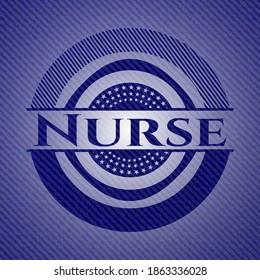 Nurse emblem with denim high quality background. Vector Illustration. Detailed. 