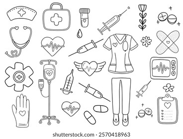 Nurse Equipment and Uniform Coloring Page