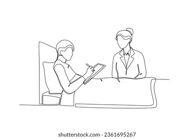 A nurse examines the patient. Intensive care unit one-line drawing