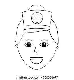 nurse face with cap cross uniform medical