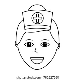 nurse face with cap cross uniform medical