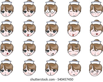 nurse face emotions set