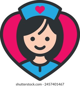 Nurse face in a heart shape vector icon illustration.