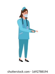 nurse with face mask character vector illustration design