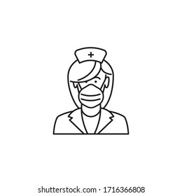 Nurse With Face Mask Vector öline Icon For International Nurses Day On May 12th. Virus Protection And Medical Occupation Outline Symbol.