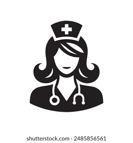 Nurse female silhouettes isolated on white background