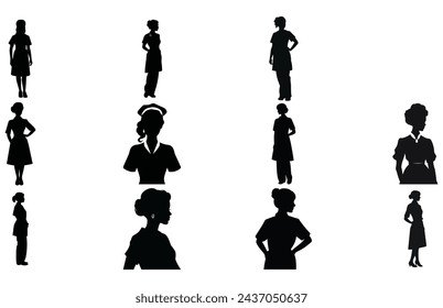 Nurse female silhouettes,  Nurse silhouette vector, Nurse silhouette set
