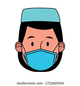 nurse female worker using face mask for covid19 vector illustration design