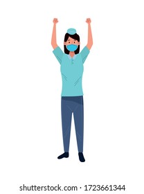 weibliche Krankenschwester mit Gesichtsmaske für covid19 Vektorgrafik-Design