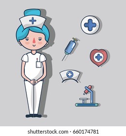 nurse with first aid kit elements