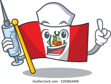 Nurse flag peru character shaped on cartoon