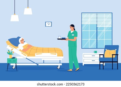 Nurse flat composition with medical professional treating patient in hospital vector illustration