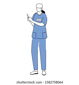 Nurse flat vector illustration. Medic with syringe cartoon character. Professional hospital midwife. Physician, doctor simple drawing. Medicine and healthcare worker isolated on white background