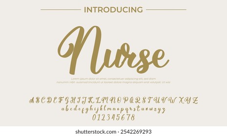 Fonte de Enfermeira Pincel elegante pintado com letras maiúsculas vetoriais, alfabeto, fonte