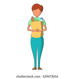 Nurse With Food Bag Icon. Cartoon Illustration Of Nurse Vector Icon For Web Design