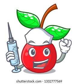 Nurse fruit cherry above wooden character table