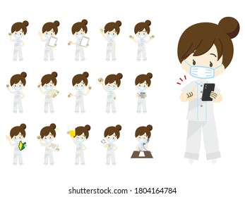 Nurse full body pose illustration set