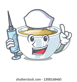 Nurse ginger tea above character wooden table