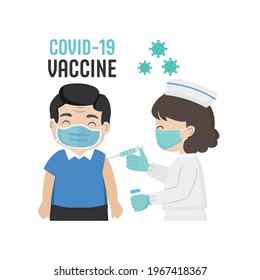 Nurse gives vaccine shot to shoulder of people
