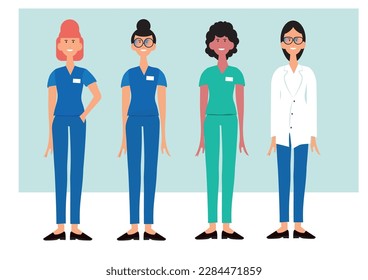 Ilustración vectorial de grupo de enfermeras plana 